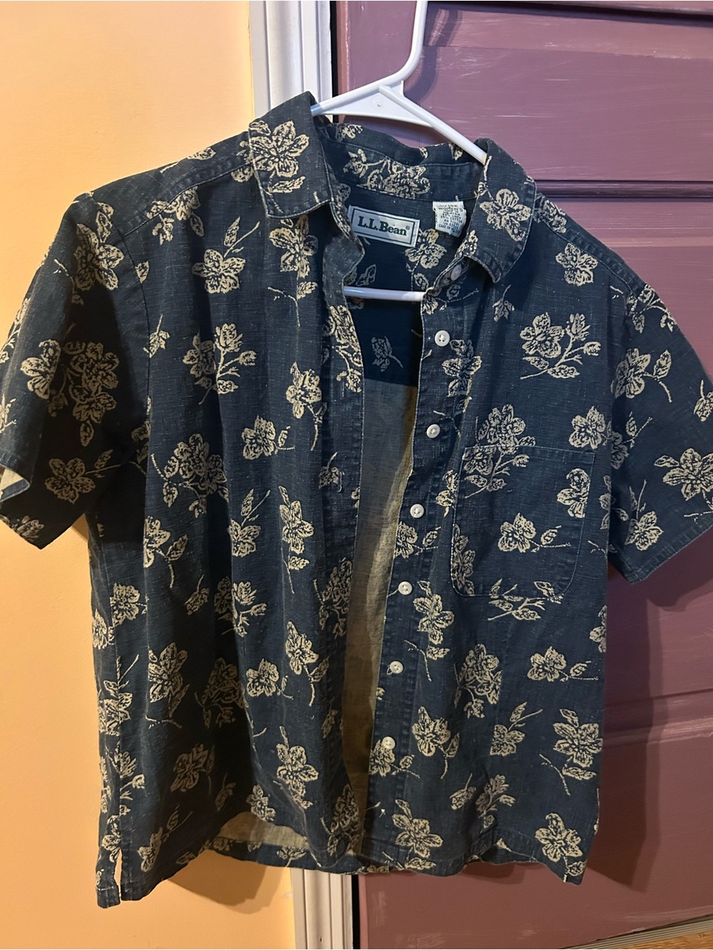 L.L. Bean Women’s Short-Sleeve Navy Floral Button-Up Shirt
